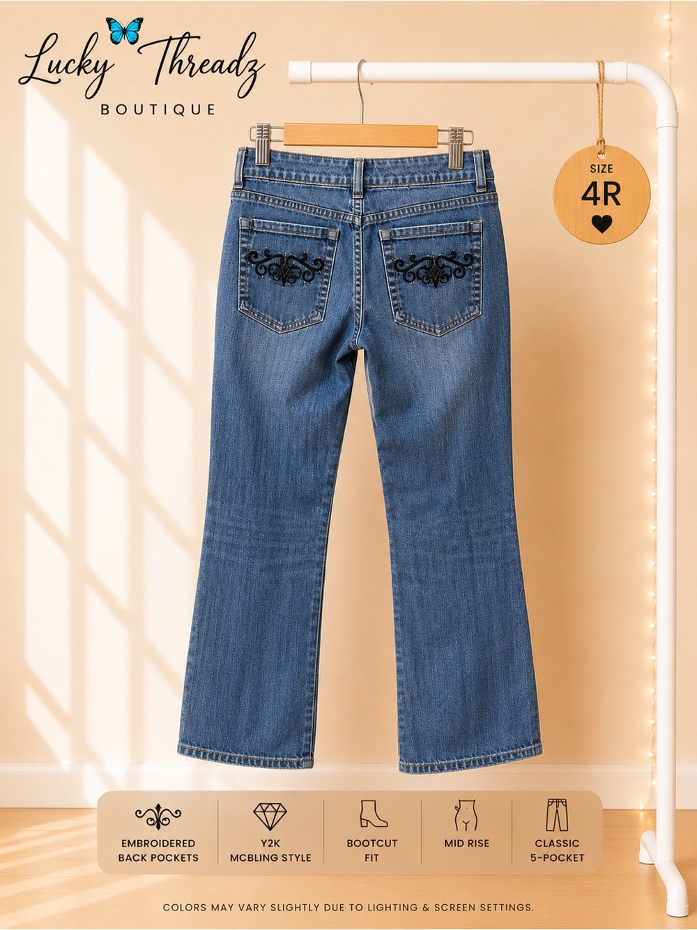 Vintage WHBM White House Black Market Embroidered Bootcut Jeans 4R Y2K McBling